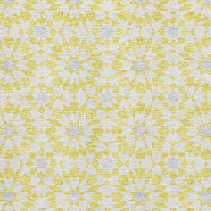 8' X 10' Geometric Washable Area Rug With UV Protection - Yellow And Gray