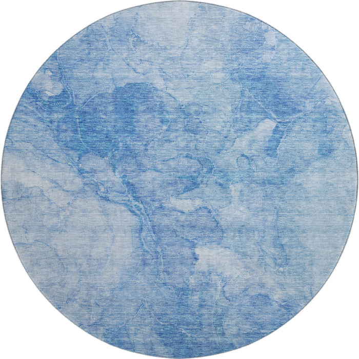 8' Abstract Washable Round Rug With UV Protection (656283) - Blue / Ivory