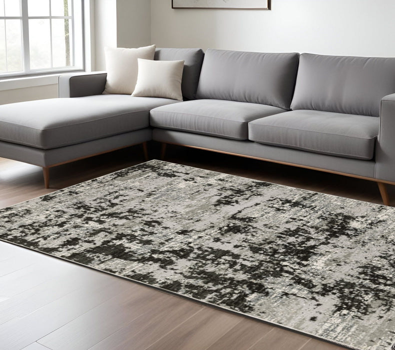 6' x 9' Abstract Power Loom Stain Resistant Area Rug - Gray Charcoal Black And Ivory
