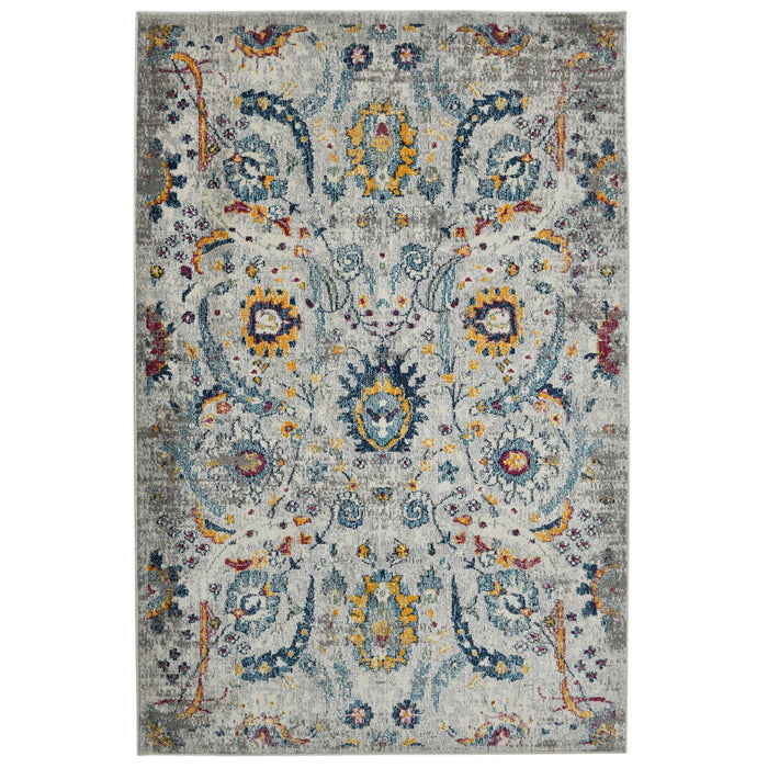 9' x 12' Floral Power Loom Area Rug - Orange And Ivory