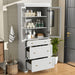 Giga freestanding tall bathroom linen cabinet with adjustable shelves, drawers, and soft-close glass doors, in a modern bathroom setting.