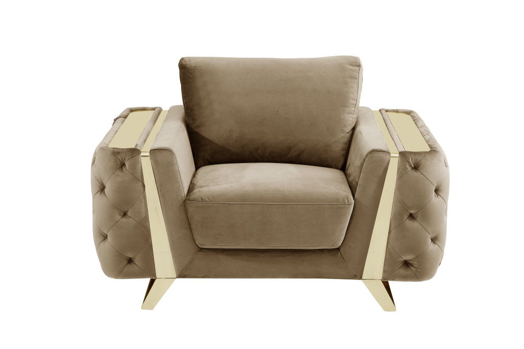 Velvet Tufted Club Chair - Beige And Gold
