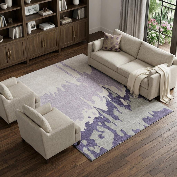 10' X 14' Abstract Washable Area Rug With UV Protection (676152) - Purple / Ivory / Gray