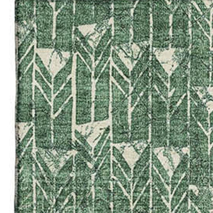 10' X 14' Geometric Washable Area Rug With UV Protection (647098) - Green / Ivory