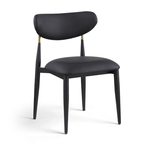 Vegan leather upholstered Meridian Furniture Ronda side chair with black legs, modern dining chair for contemporary interiors.