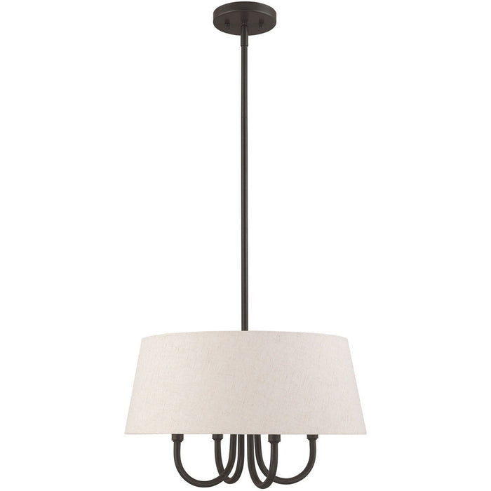 20-inch bronze metal chandelier with four lights and cream shades, dimmable housing, designed by HomeRoots.