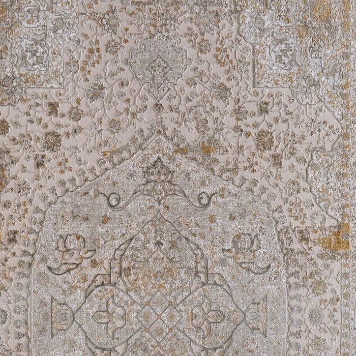 8' X 11' Oriental Area Rug With Fringe (722069) - Ivory / Gray / Gold