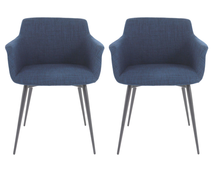 Upholstered Fabric Dining Arm Chairs (Set of 2) - Blue / Silver