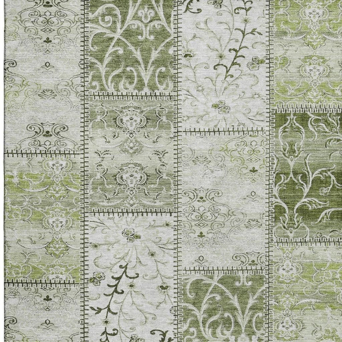 10' X 14' Patchwork Distressed Washable Area Rug With UV Protection (649576) - Green / Ivory