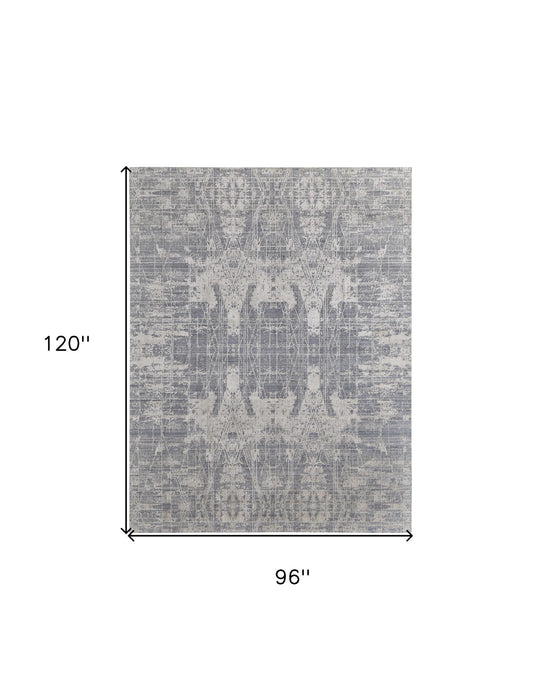 8' x 10' Hand Woven Worn Faded Area Rug - Gray And Silver