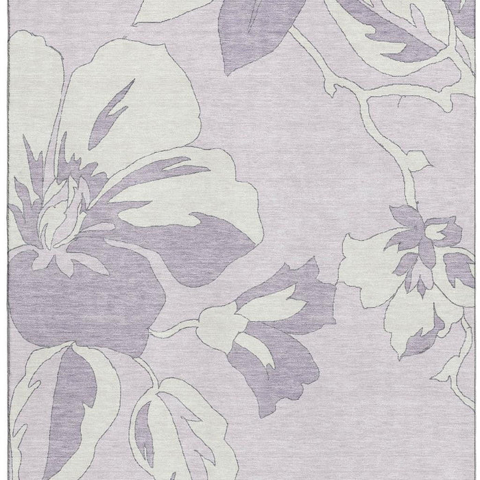 8' X 10' Floral Washable Area Rug With UV Protection (667991) - Lavender / Ivory