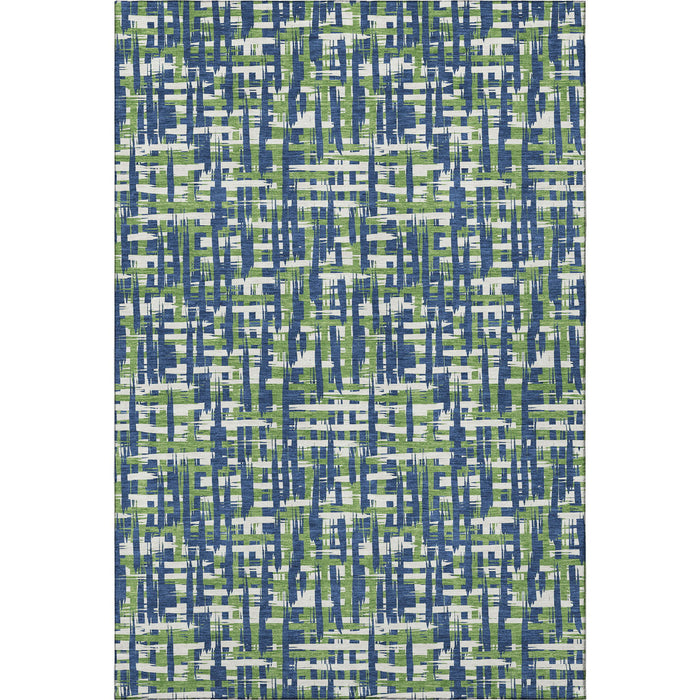 10' X 14' Abstract Geometric Washable Area Rug With UV Protection (683063) - Navy Blue / Ivory / Green