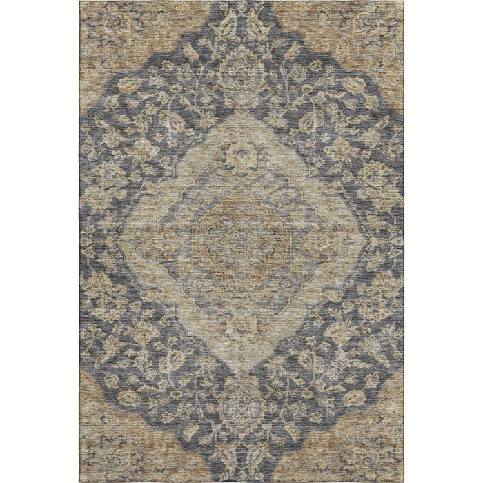 10' X 14' Floral Medallion Washable Area Rug With UV Protection (686885) - Charcoal / Copper / Gray