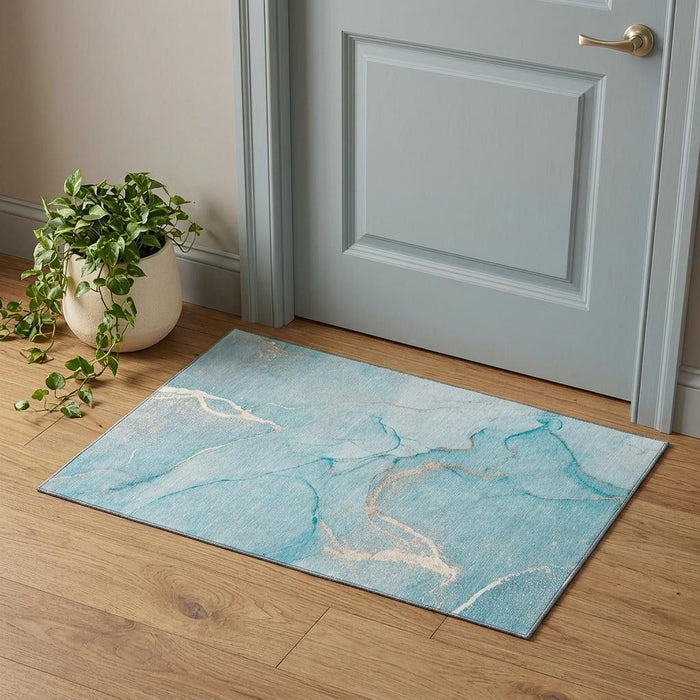 3' X 5' Abstract Washable Area Rug With UV Protection (646967) - Teal / Ivory