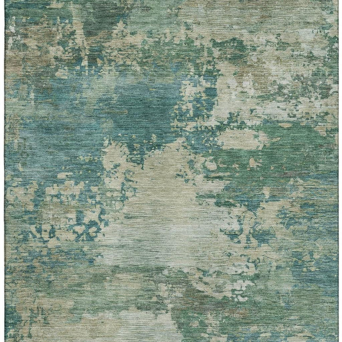 10' X 14' Abstract Washable Area Rug With UV Protection (717014) - Teal / Beige