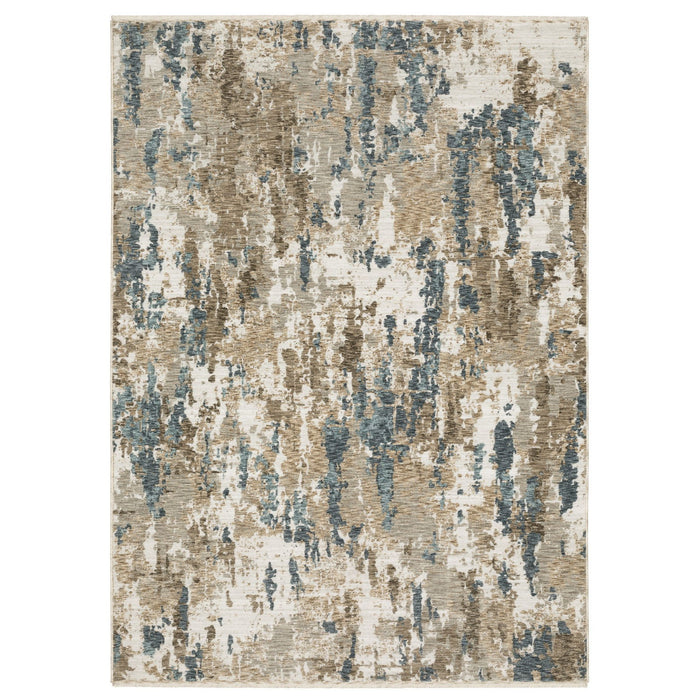 10' X 13' Abstract Area Rug With Fringe (575156) - Beige / Ivory / Teal