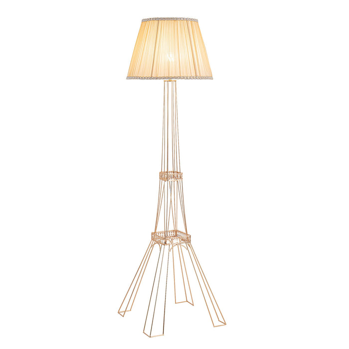 LED Light Changing Eiffel Tower Floor Lamp With Ivory Shade - Brass