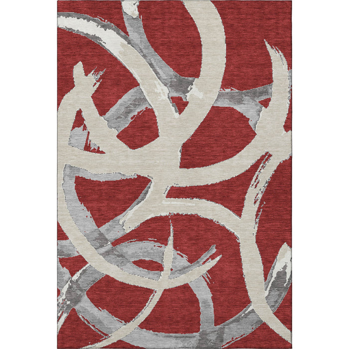 10' X 14' Abstract Washable Area Rug With UV Protection (680289) - Red / Ivory / Gray