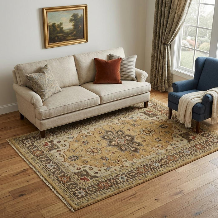 5' X 8' Wool Oriental Hand Knotted Area Rug (744180) - Tan / Gold / Taupe