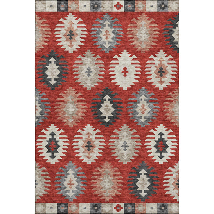 10' X 14' Southwestern Washable Area Rug With UV Protection (677657) - Red / Ivory / Gray
