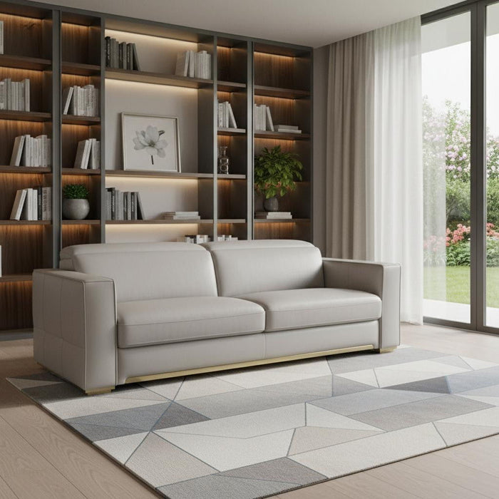 Top Grain Leather Reclining Sofa - Light Gray
