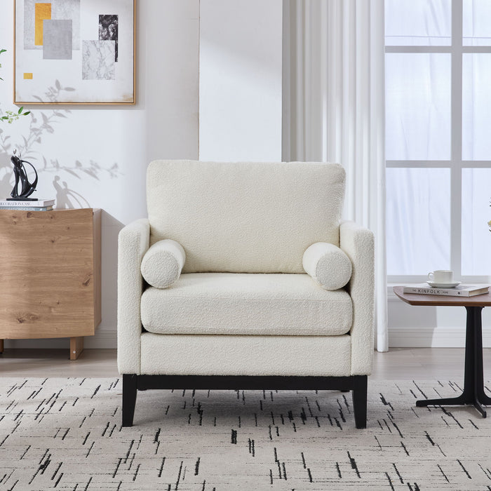 Giga wide modern farmhouse performance armchair with wood legs, featuring a comfortable padded seat and stylish design.