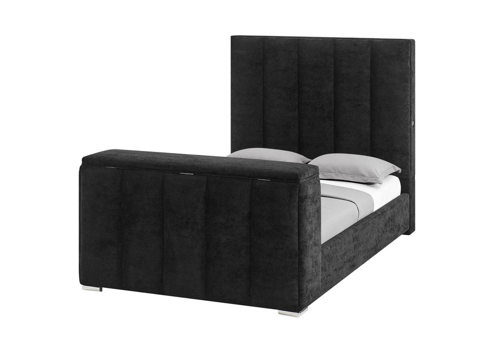 Serenity - Queen Bed With Speaker, TV Lift, And Fireplace - Onyx