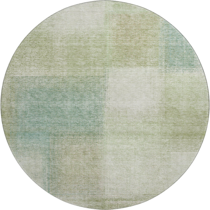 8' Transitional Abstract Washable Round Rug With UV Protection - Artichoke Green