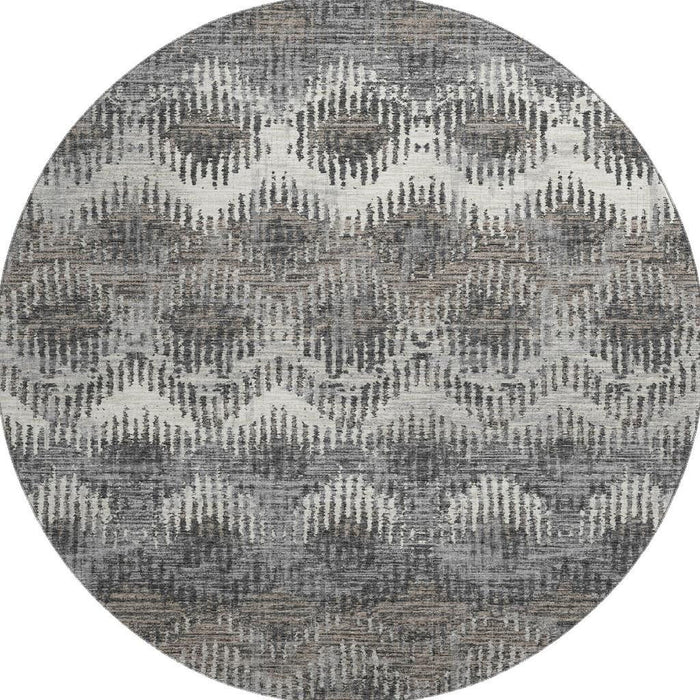 8' Abstract Washable Round Rug With UV Protection - Graphite