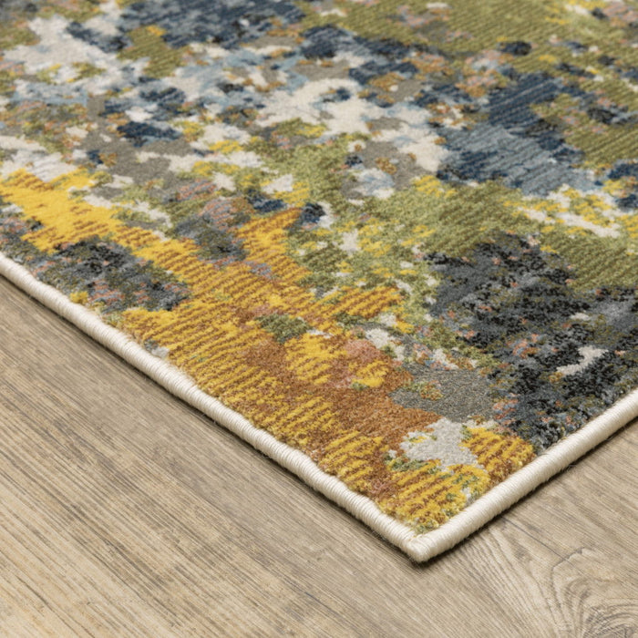 10' x 13' Abstract Power Loom Stain Resistant Area Rug - Gray Gold Blue Orange Beige And Brown