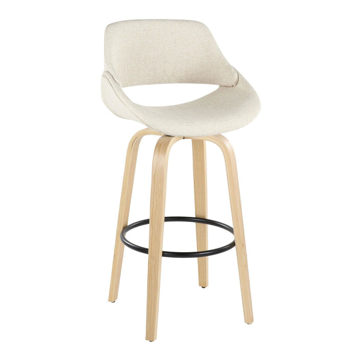 Fabrizzi - 30" Fixed-Height Barstool With Swivel And Round Black Metal Footrest (Set of 2) - Natural Wood