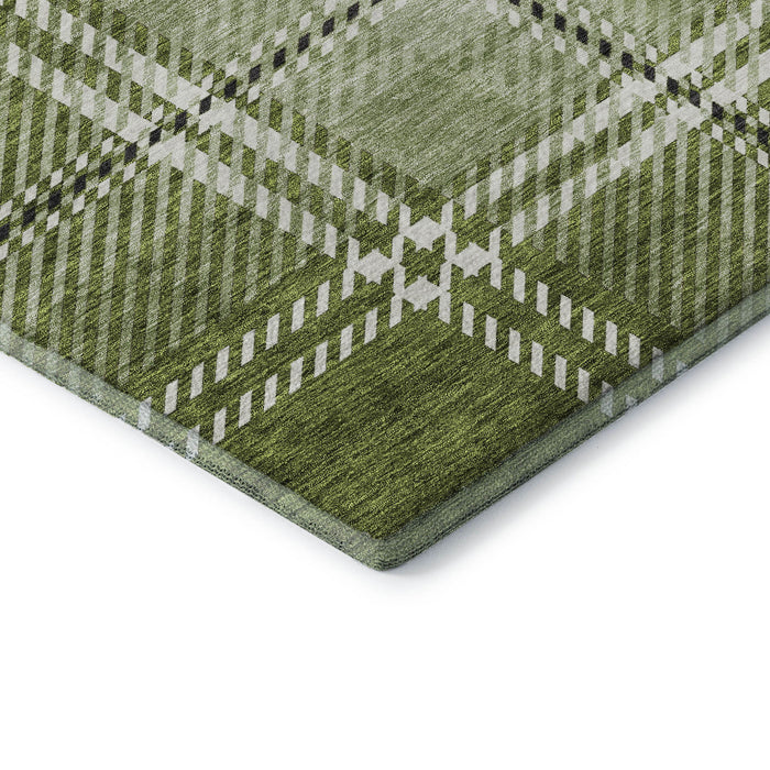 10' X 14' Plaid Washable Area Rug With UV Protection (674323) - Green / Ivory