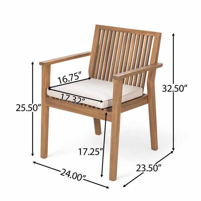 7 Piece Patio Furniture Set Acacia Wood Table And 6 Heavy Duty Cushioned Chairs