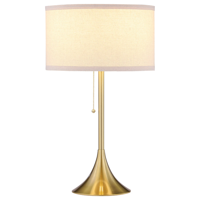 Elmira 24-inch gold drum shade metal table lamp with sleek design, perfect for contemporary furniture decor.
