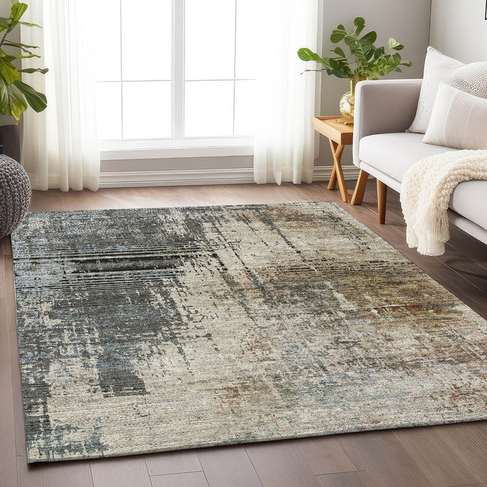 9' X 12' Abstract Washable Area Rug With UV Protection - Beige And Brown