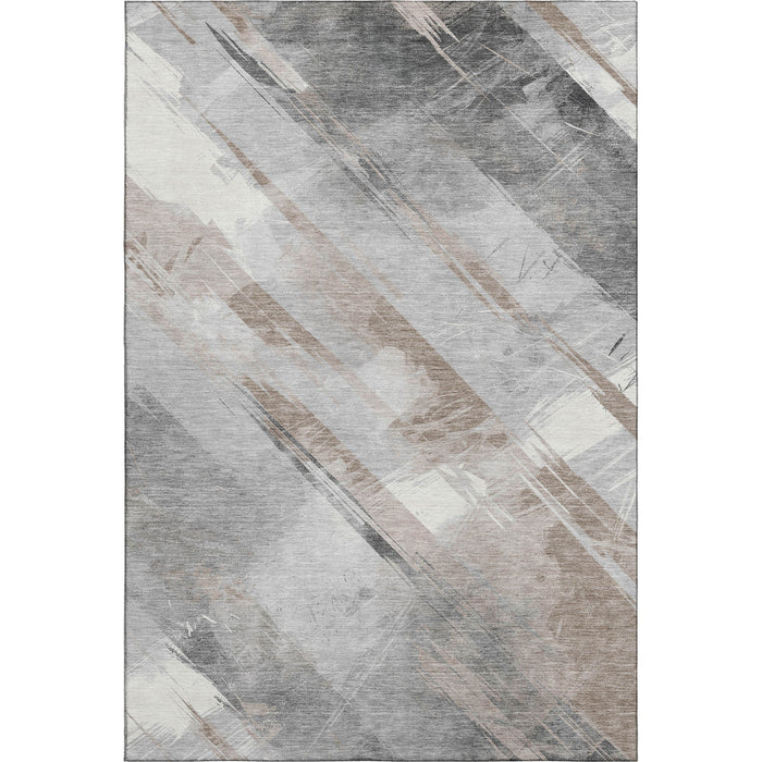 10' X 14' Striped Washable Area Rug With UV Protection (694309) - Taupe / Gray / Silver