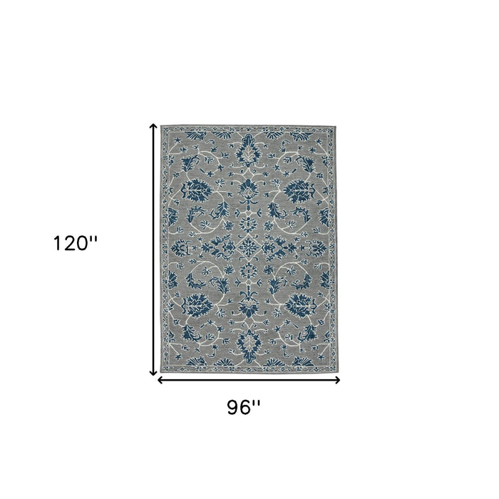 8' X 10' Traditional Wool Floral Medallion Hand Hooked Area Rug - Gray