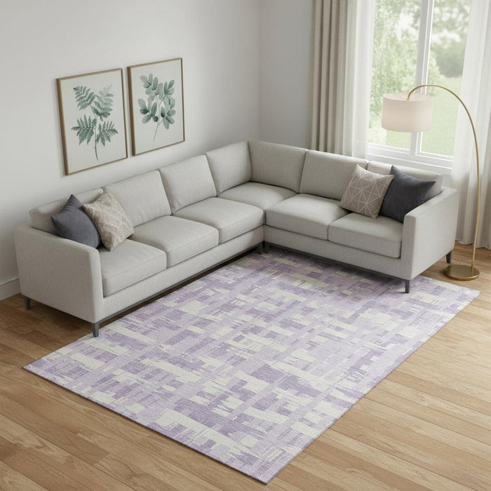 10' X 14' Striped Washable Area Rug With UV Protection (705689) - Lavender / Ivory