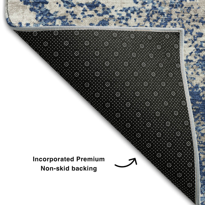 10' X 14' Abstract Washable Area Rug With UV Protection (680663) - Navy Blue / Ivory