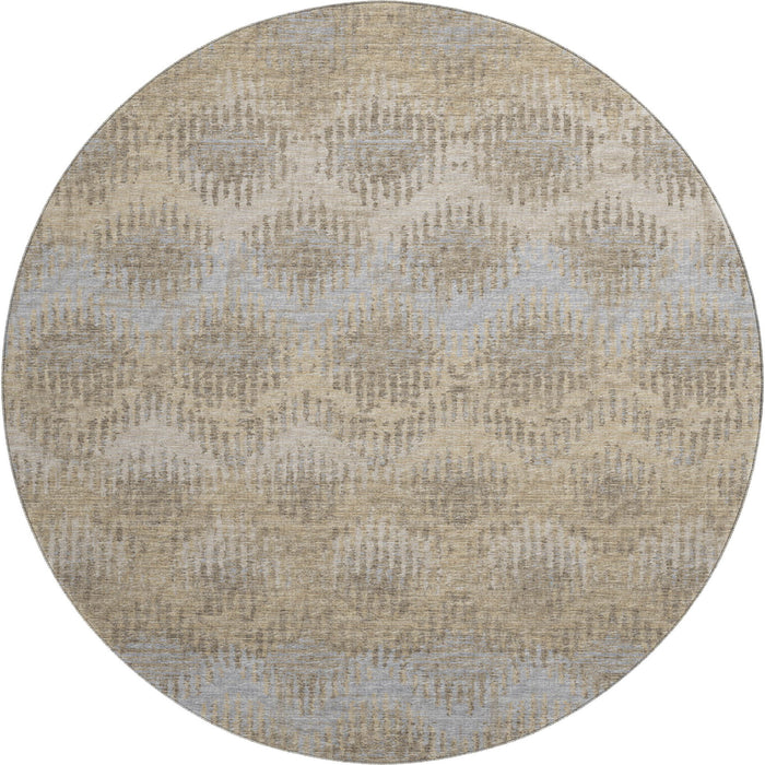8' Abstract Washable Round Rug With UV Protection - Brown And Sky Blue