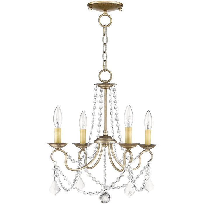 Four Light Metal Dimmable Chandelier With Shades - Silver