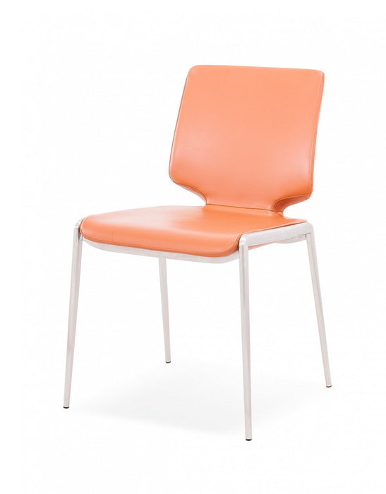 Faux Leather Dining Side Chairs (Set of 2) - Orange