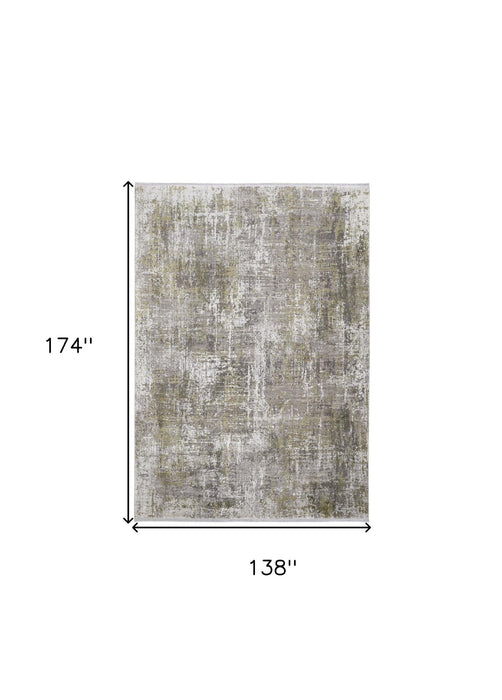 12' x 15' Abstract Area Rug With Fringe - Green Gray And Ivory
