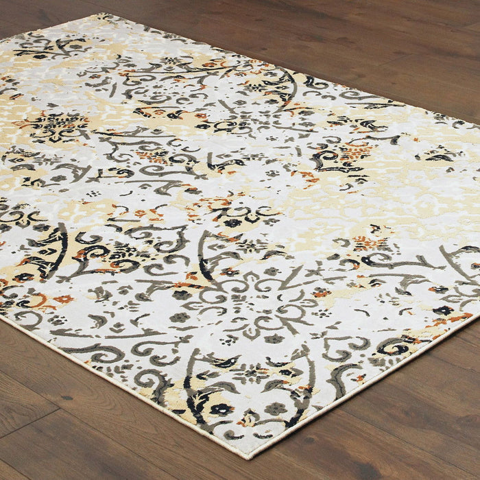 10' x 13' Abstract Power Loom Stain Resistant Area Rug - Gray And Gold