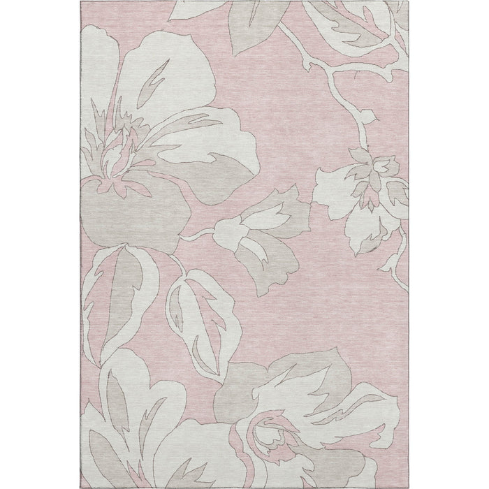 8' X 10' Floral Washable Area Rug With UV Protection (668009) - Pink / Ivory