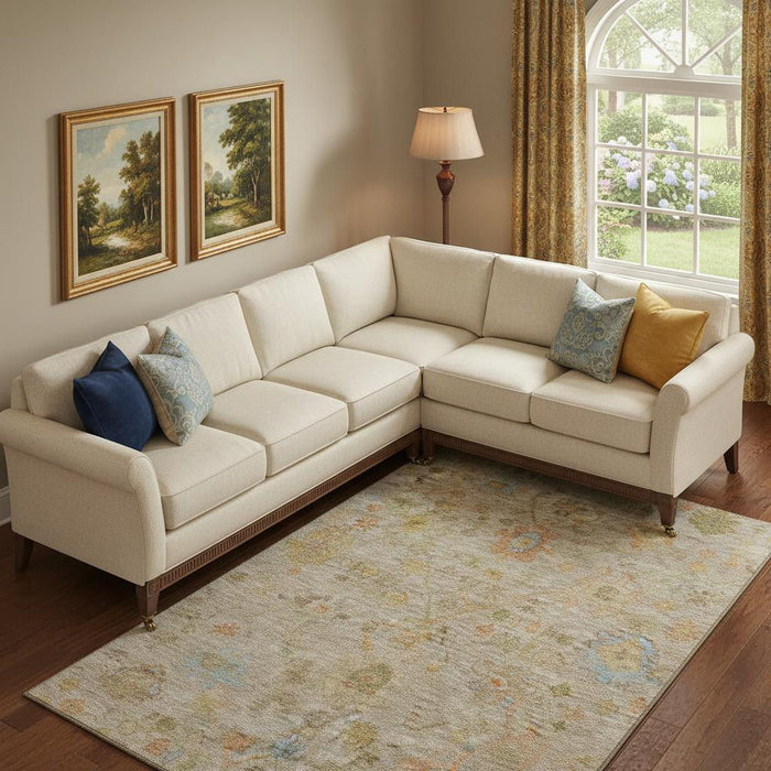 10' X 14' Floral Washable Area Rug With UV Protection (708397) - Beige / Orange / Blue