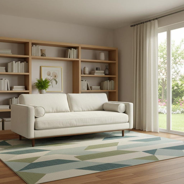 89" Fabric Sofa With Brown Legs - Cream