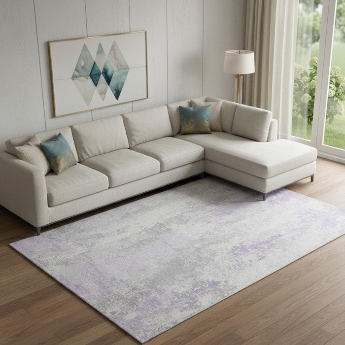10' X 14' Abstract Washable Area Rug With UV Protection (705641) - Lavender / Ivory