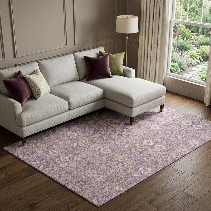 8' X 10' Tribal Washable Area Rug With UV Protection (649880) - Lavender / Ivory