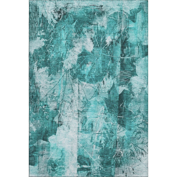 10' X 14' Floral Washable Area Rug With UV Protection (649096) - Teal / Ivory